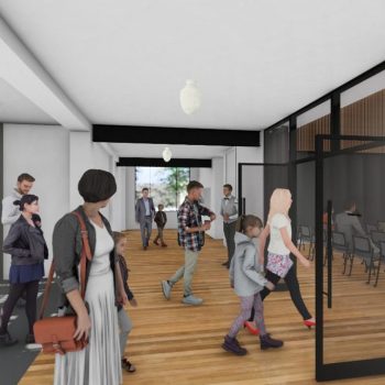 The addition of a lobby, ticket and refreshment booths, and classroom hallways on the theater level will enhance the experience of the theater for attendees and actors alike.